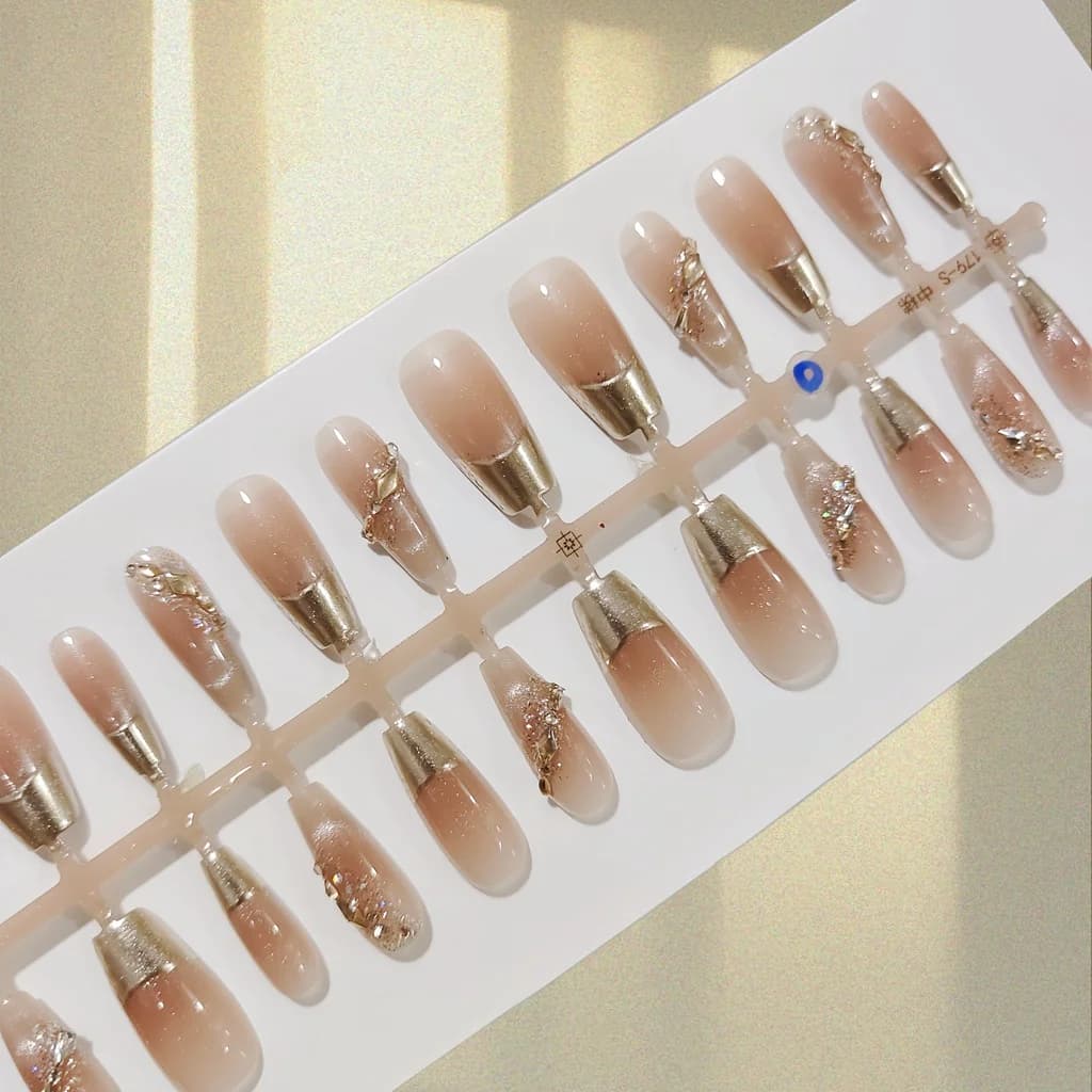 프렌치 팁 골드 테두리 글리터 붙이는 네일, 30개입