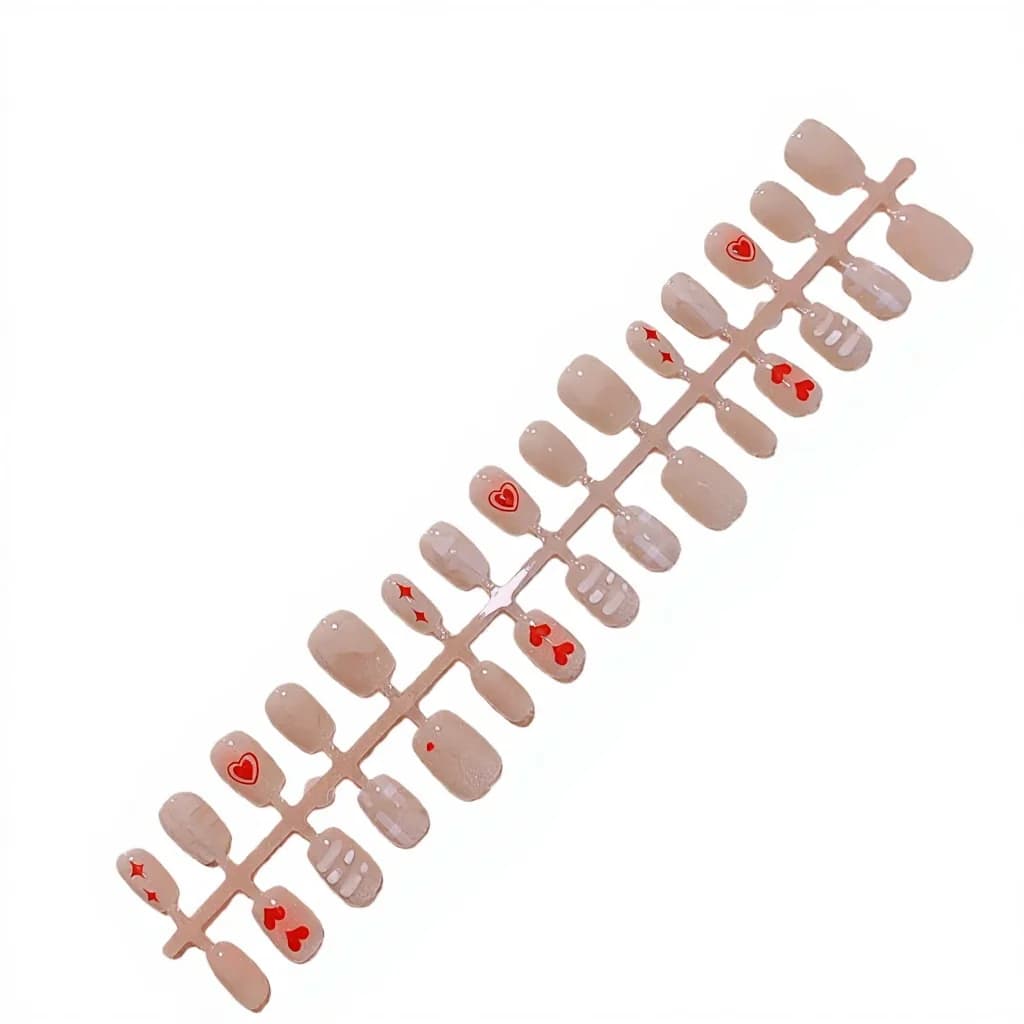 큐트 숏 스퀘어 레드 하트 캣아이 압착 네일