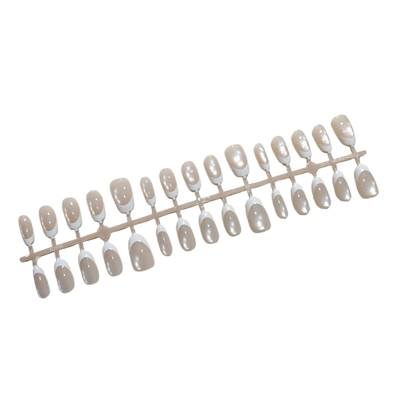 프렌치 화이트 캣아이 부착식 네일, 쇼트 오벌 30pcs