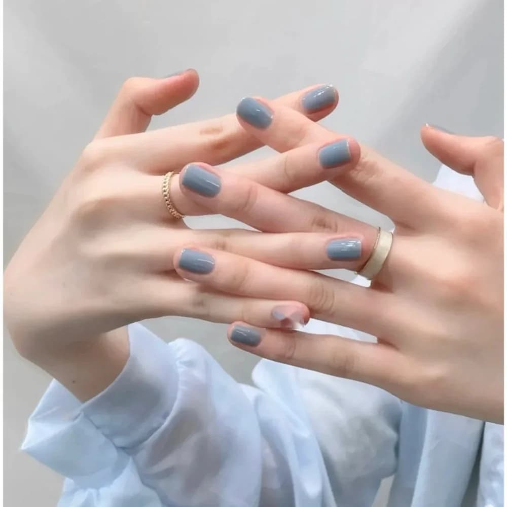 쇼트 트랜슬루센트 블루 붙이는 네일 팁 단색