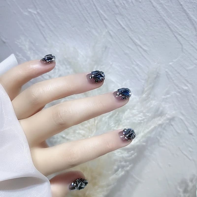 숏 블랙 다이아몬드 붙이는 네일 팁 (재사용 가능)